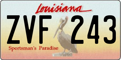 LA license plate ZVF243