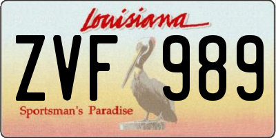 LA license plate ZVF989