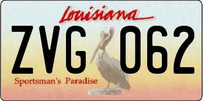 LA license plate ZVG062