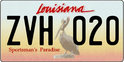 LA license plate ZVH020