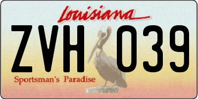 LA license plate ZVH039