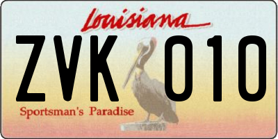 LA license plate ZVK010