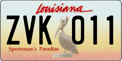 LA license plate ZVK011