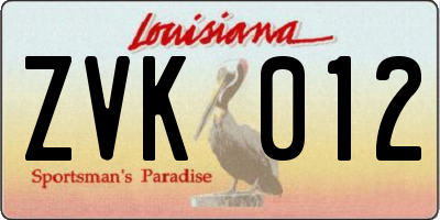 LA license plate ZVK012