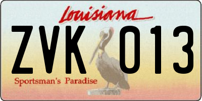 LA license plate ZVK013