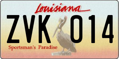 LA license plate ZVK014