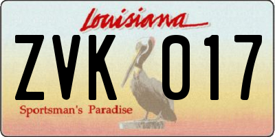 LA license plate ZVK017