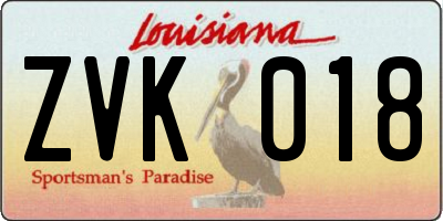 LA license plate ZVK018