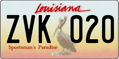 LA license plate ZVK020