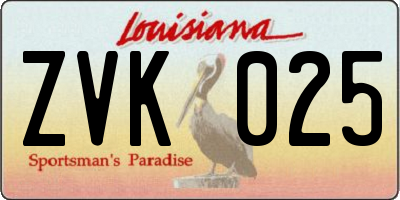 LA license plate ZVK025