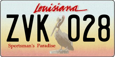 LA license plate ZVK028