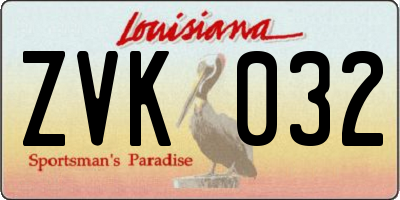 LA license plate ZVK032