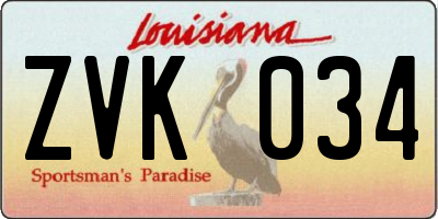 LA license plate ZVK034