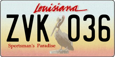 LA license plate ZVK036