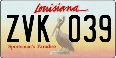 LA license plate ZVK039