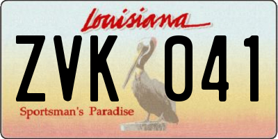 LA license plate ZVK041