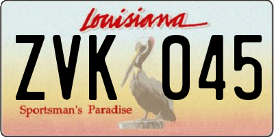 LA license plate ZVK045