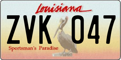 LA license plate ZVK047