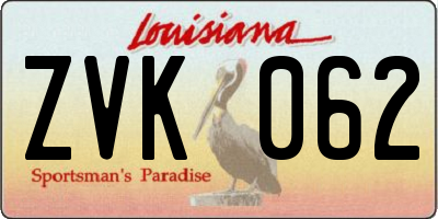 LA license plate ZVK062