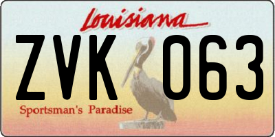 LA license plate ZVK063