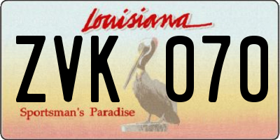 LA license plate ZVK070