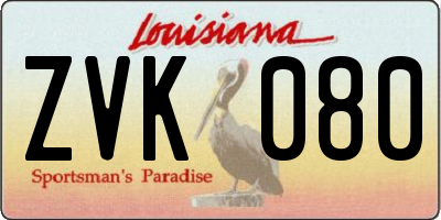 LA license plate ZVK080