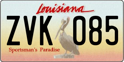 LA license plate ZVK085