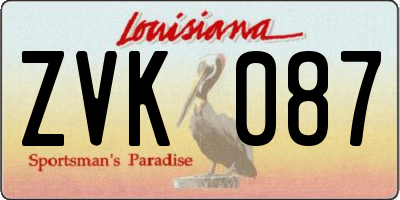 LA license plate ZVK087