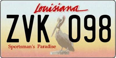 LA license plate ZVK098