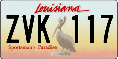 LA license plate ZVK117