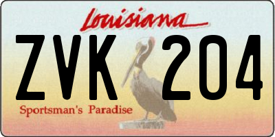 LA license plate ZVK204