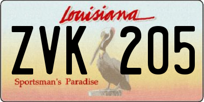 LA license plate ZVK205