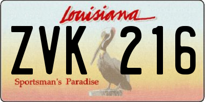 LA license plate ZVK216