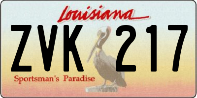 LA license plate ZVK217