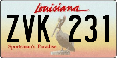 LA license plate ZVK231