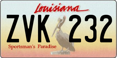 LA license plate ZVK232