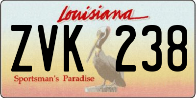 LA license plate ZVK238