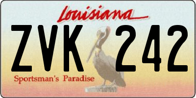 LA license plate ZVK242