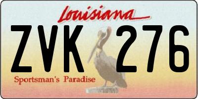 LA license plate ZVK276