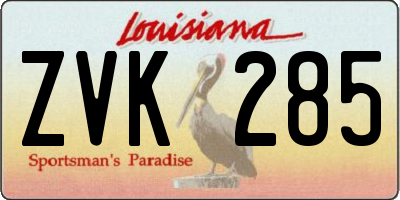 LA license plate ZVK285