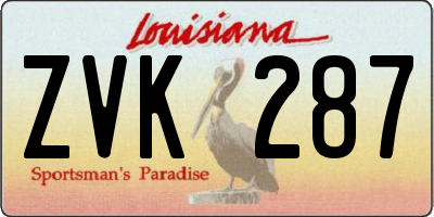 LA license plate ZVK287