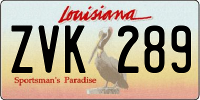 LA license plate ZVK289