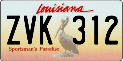 LA license plate ZVK312