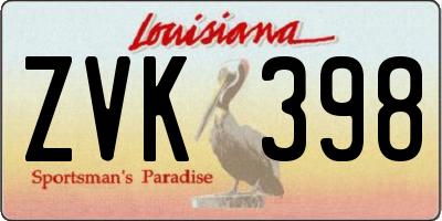 LA license plate ZVK398