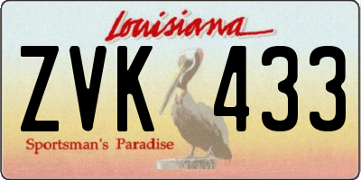 LA license plate ZVK433