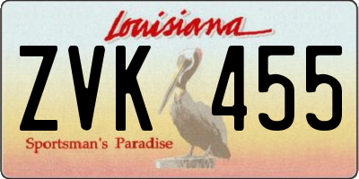 LA license plate ZVK455