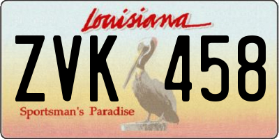 LA license plate ZVK458