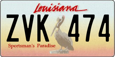 LA license plate ZVK474