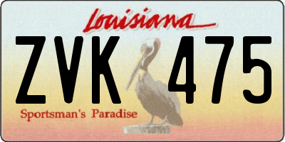 LA license plate ZVK475