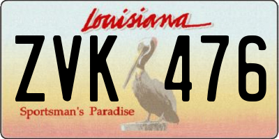 LA license plate ZVK476